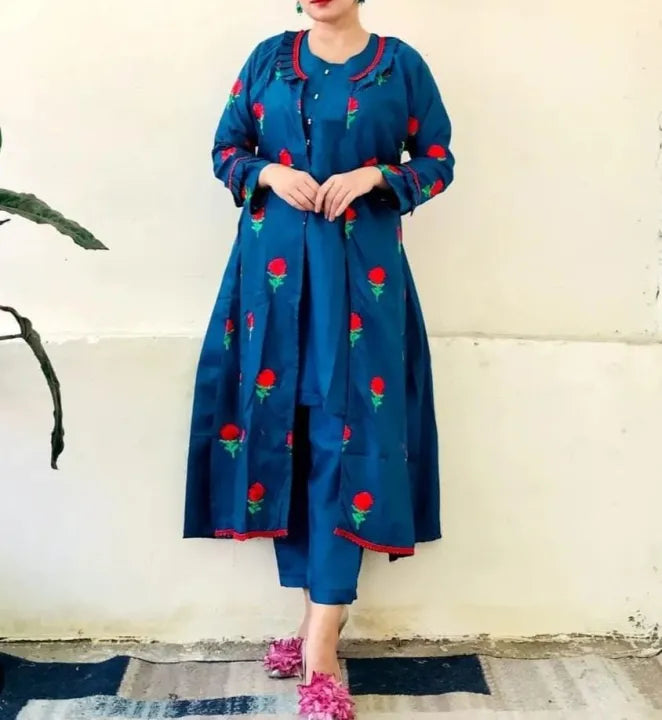 Embroidered Flower Gown 3Pc