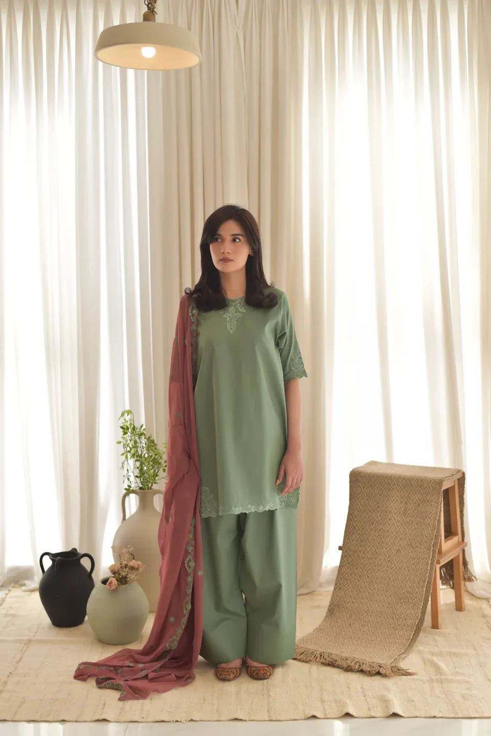 Green Stone 3pc stitched