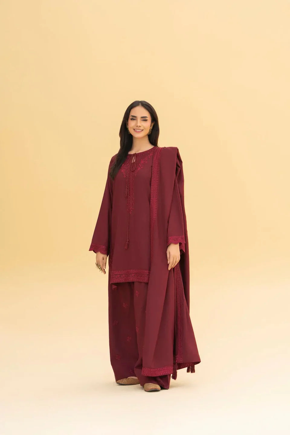 Maroon Embroidered 3-Piece