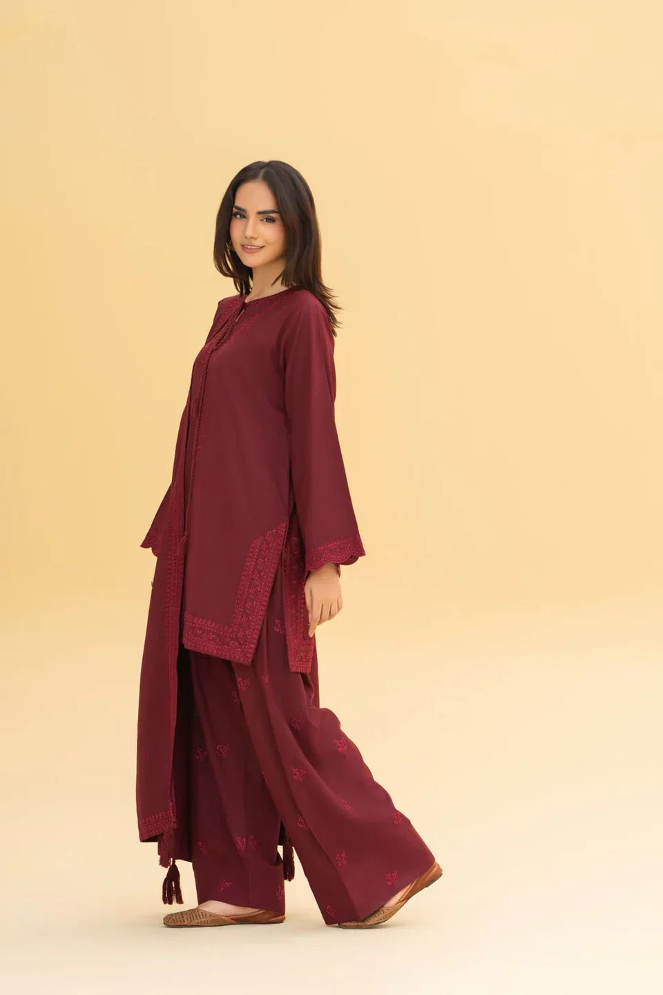 Maroon Embroidered 3-Piece