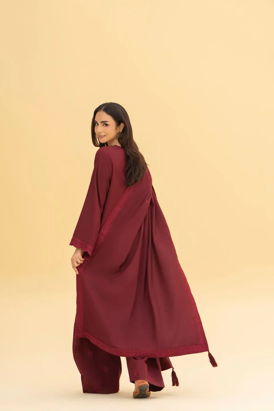 Maroon Embroidered 3-Piece