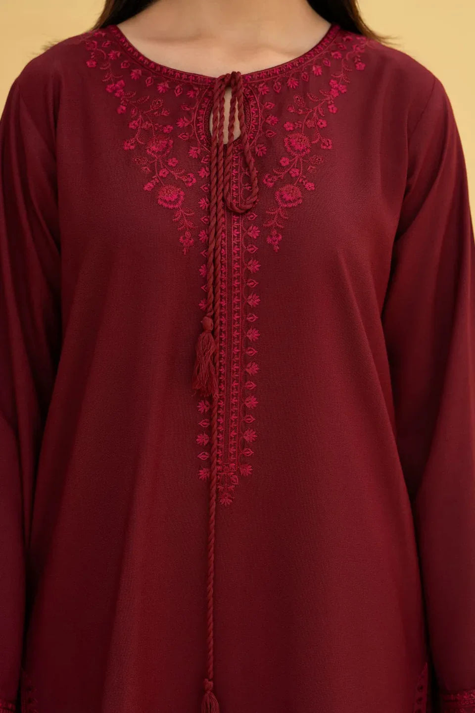 Maroon Embroidered 3-Piece