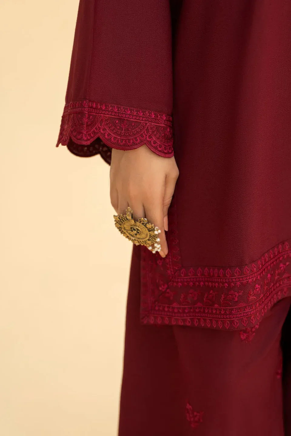 Maroon Embroidered 3-Piece