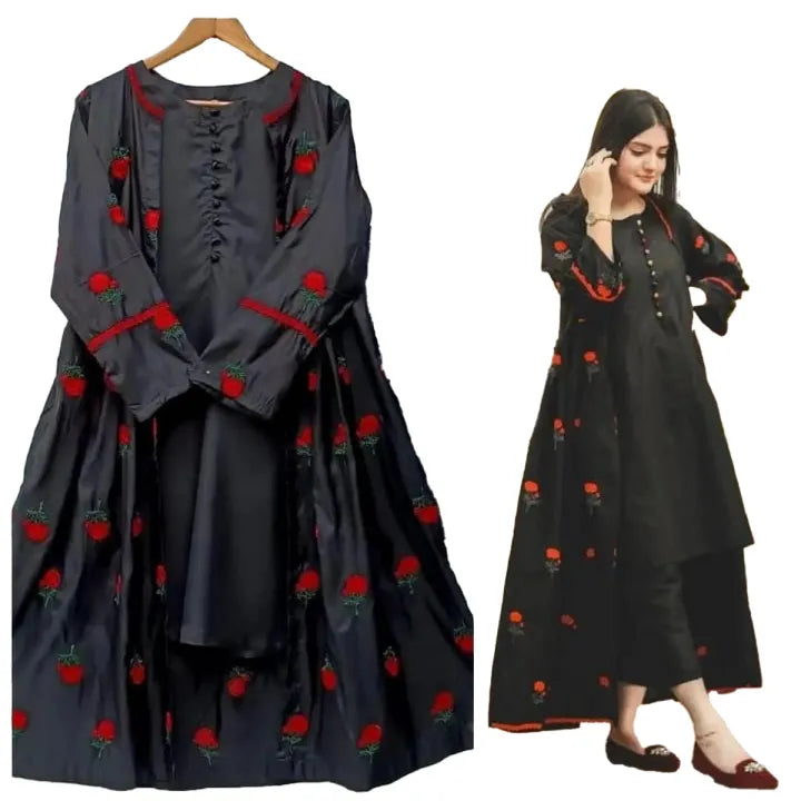 Embroidered Flower Gown 3Pc