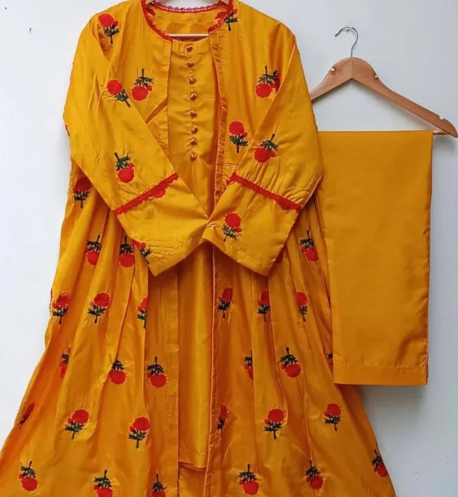 Embroidered Flower Gown 3Pc